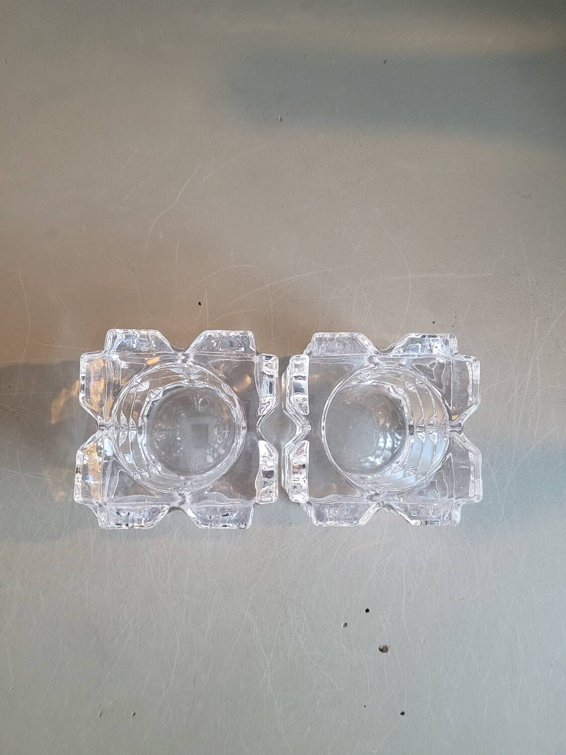Pair of faceted glass tealight candle holders