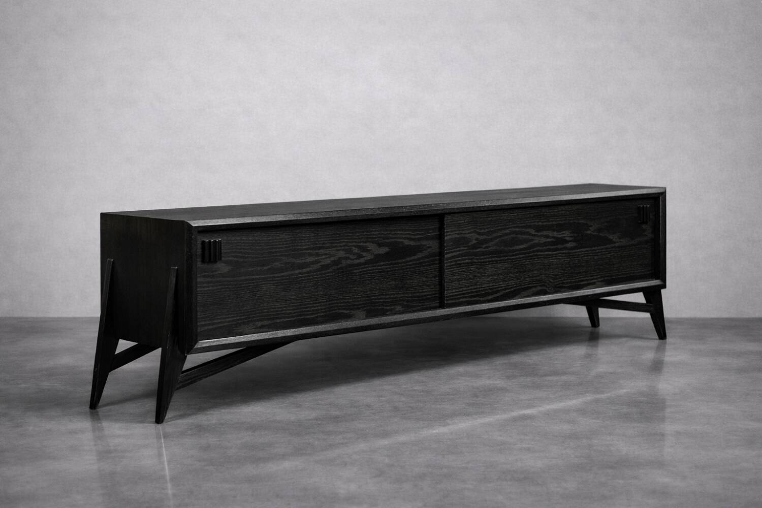 Vintage Mid-Century Scandinavian Modern Dark Oak Sideboard & Wooden Handles