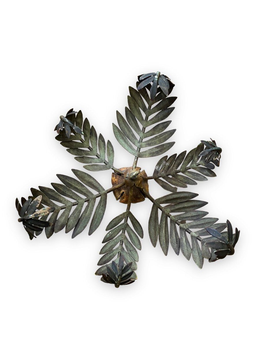 Palm leaf chandelier in painted sheet metal, 1970s