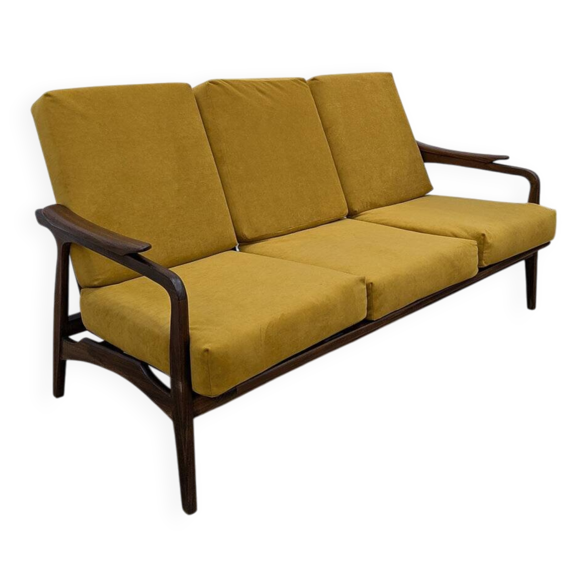 Canapé scandinave retapissé vintage teck