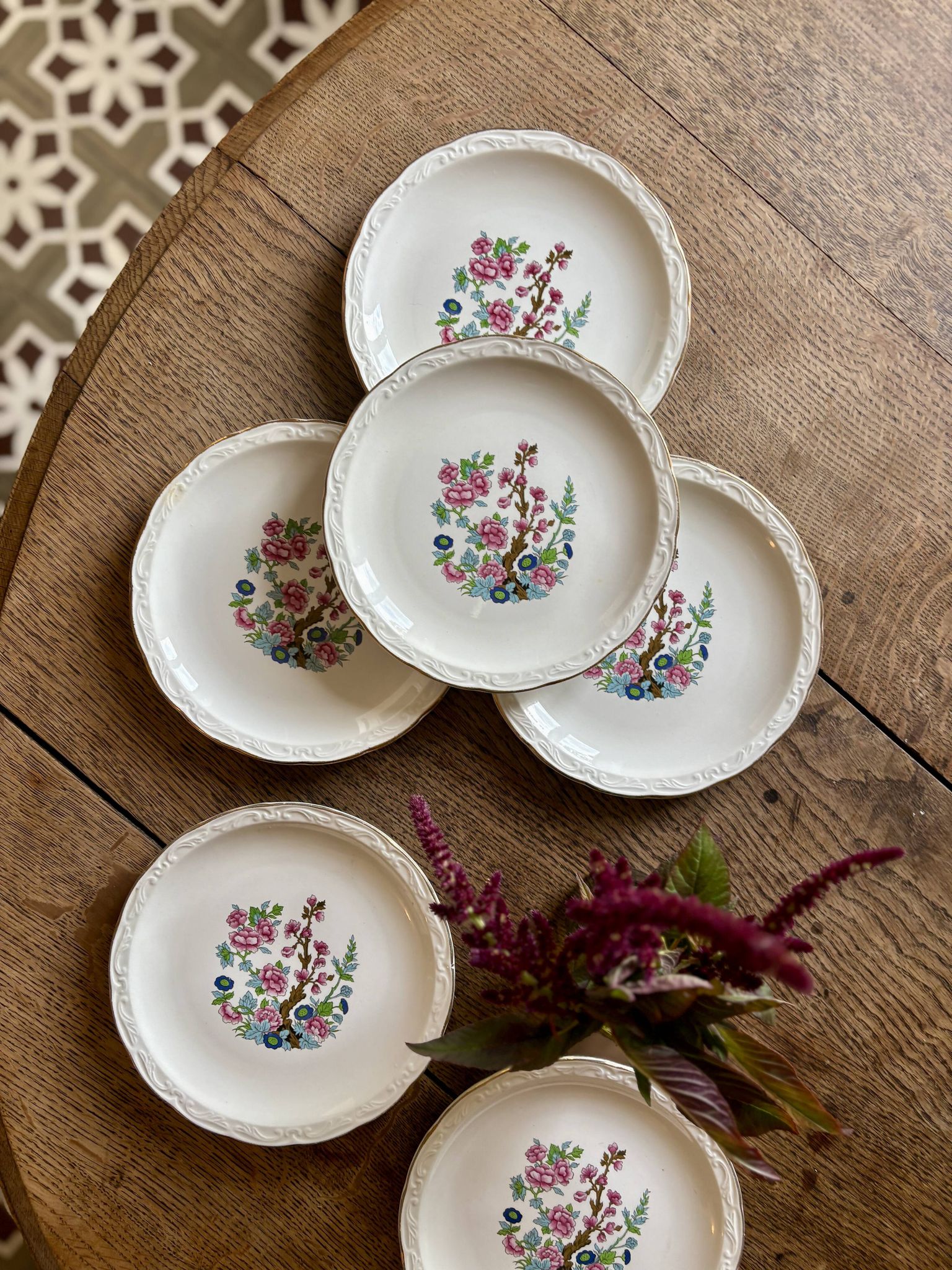 Set of 6 vintage dessert plates, "Indian Tree" pattern by Digoin