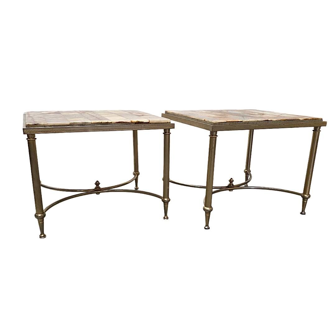 Set Of 2 Vintage Side Tables With Marble And Onyx, 1960/70s