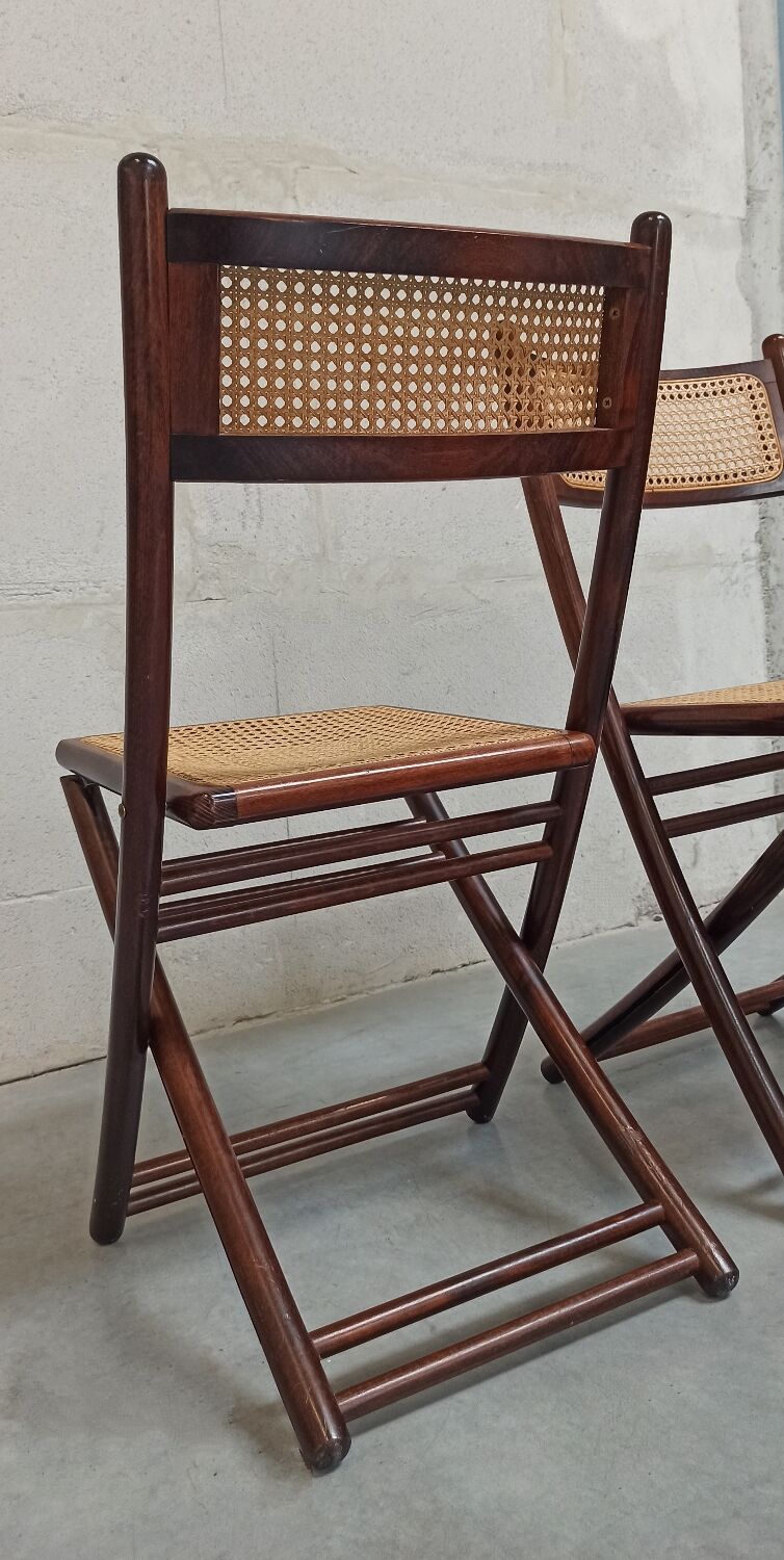 Folding chairs in wood and cane, 80's