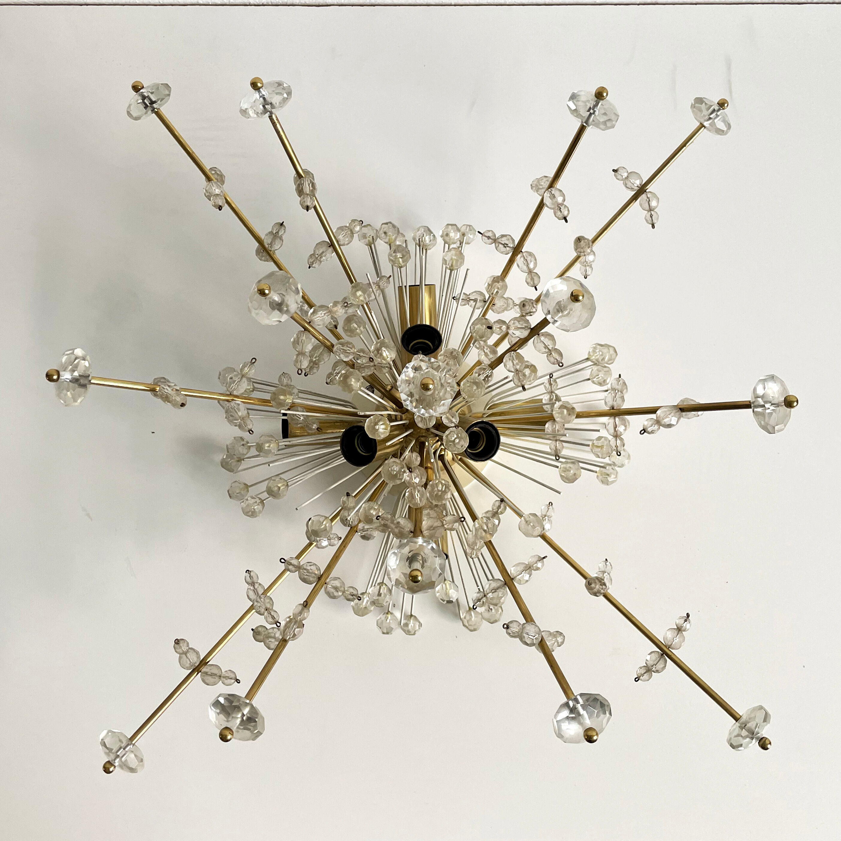 Pair of Snowflake Sputnik Flush Mount Lamps, Austria 1950s