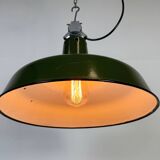 Industrial French Green Enamel Factory Pendant Lamp, 1960s