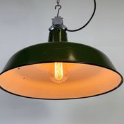 Industrial French Green Enamel Factory Pendant Lamp, 1960s