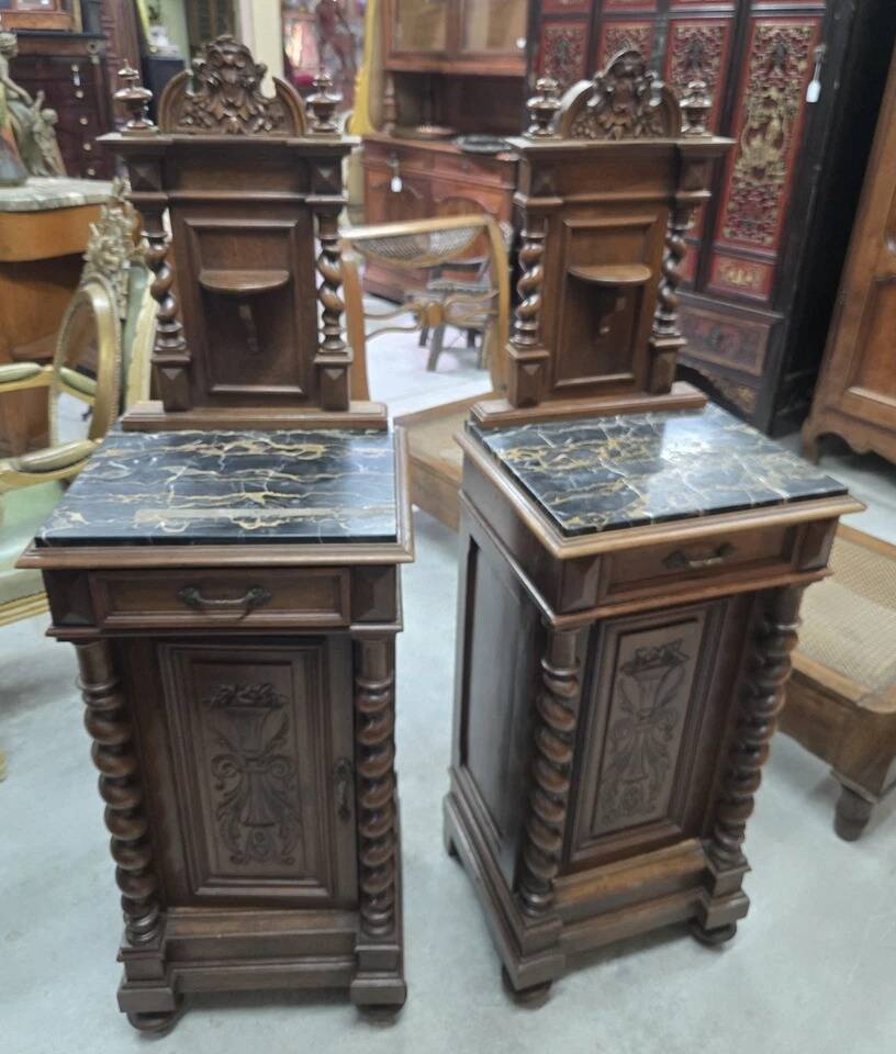 Pair of small side tables or bedside tables from the Napoléon III period, in walnut.