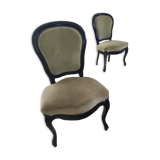 Set of 2 vintage Louis XV style chairs – Green velvet & black wood
