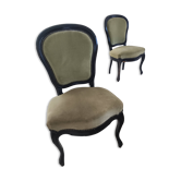 Set of 2 vintage Louis XV style chairs – Green velvet & black wood