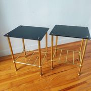 Pair of vintage 70s glass and brass sofa ends