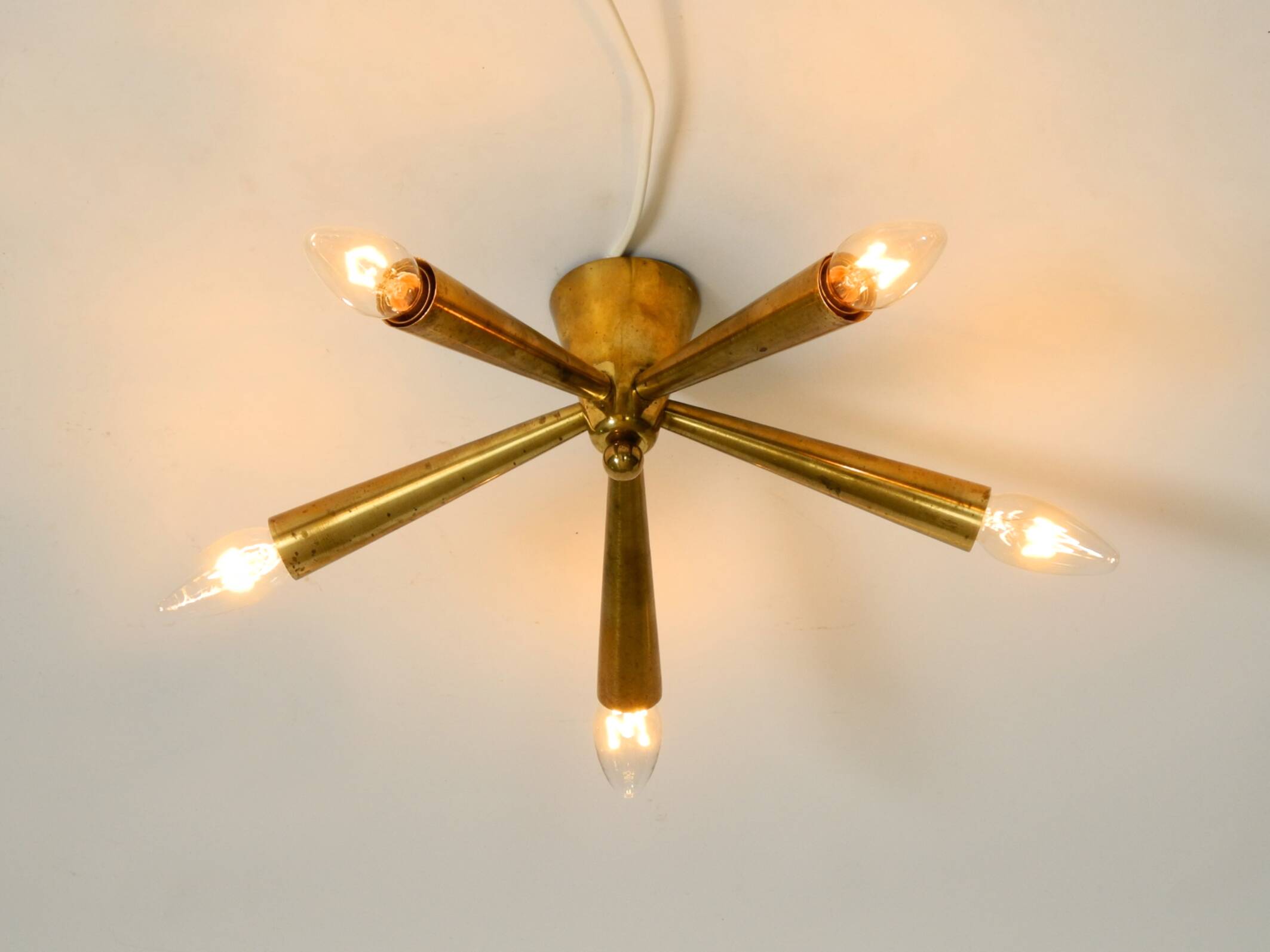 Original small mid-century modern brass Sputnik ceiling lamp with five arms
