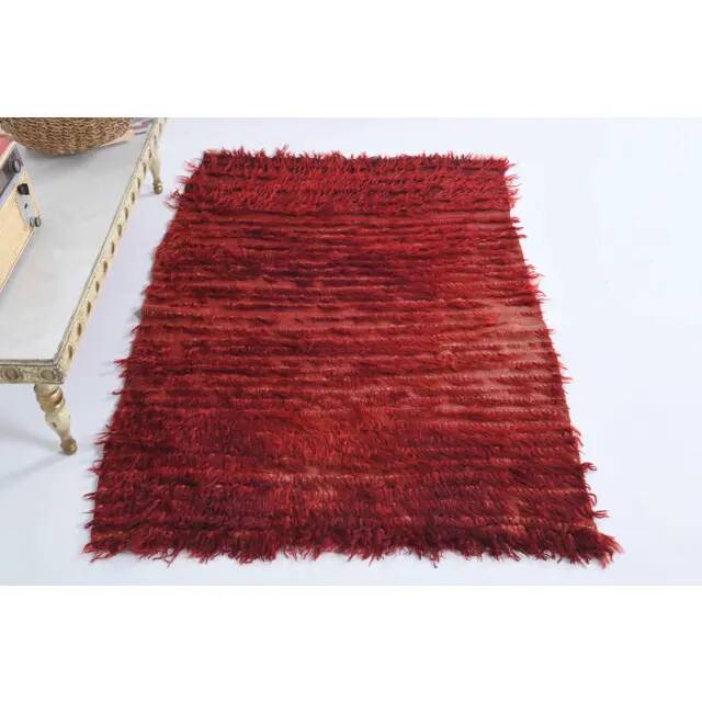 Vintage Turkish Hand-Knotted Wool Cotton Red Kilim Area Rug 94x144