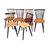 Set of 6 mismatched vintage chairs with bars and compass legs