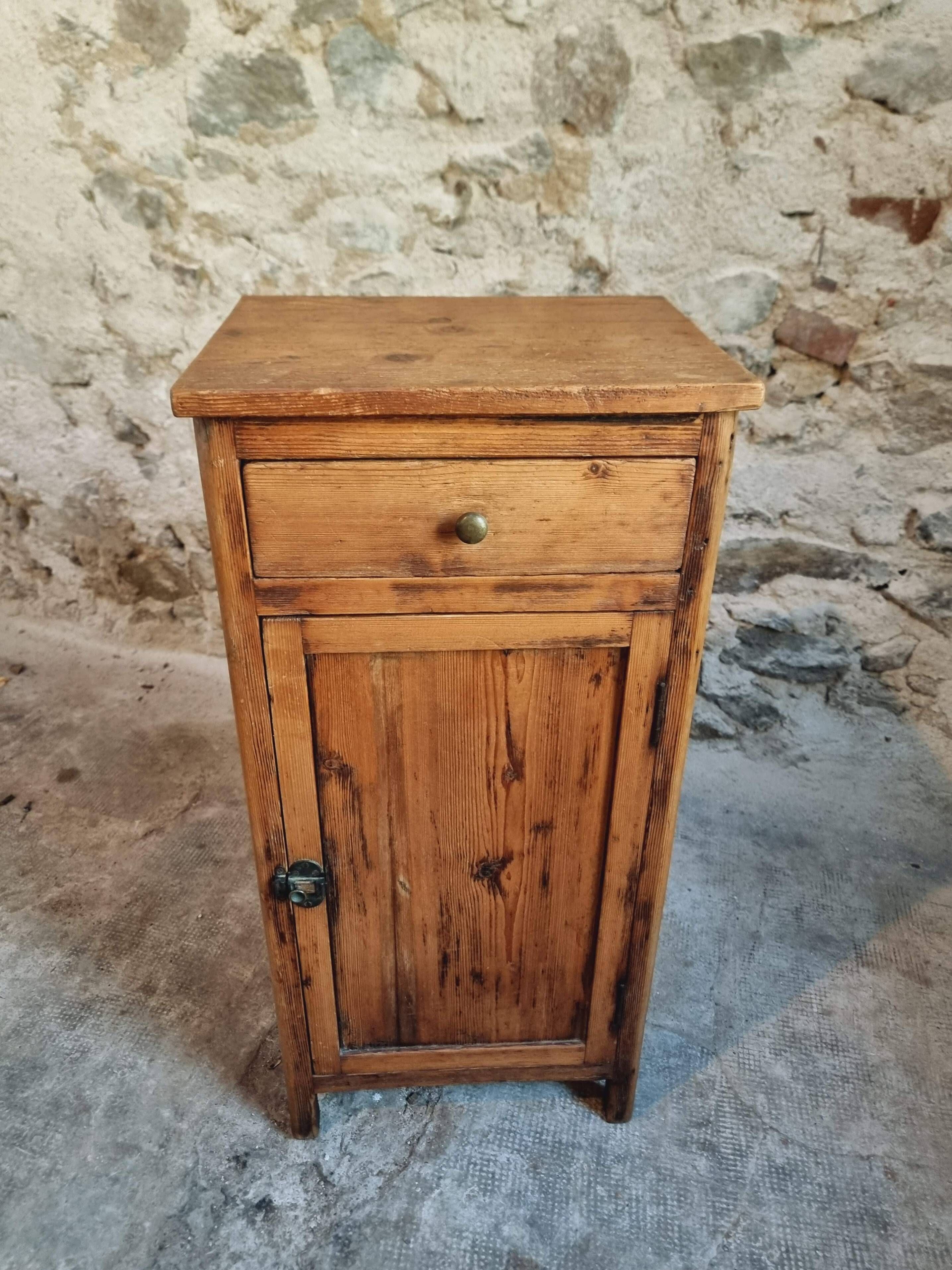 Small vintage pine storage cabinet – Antique French workshop furniture