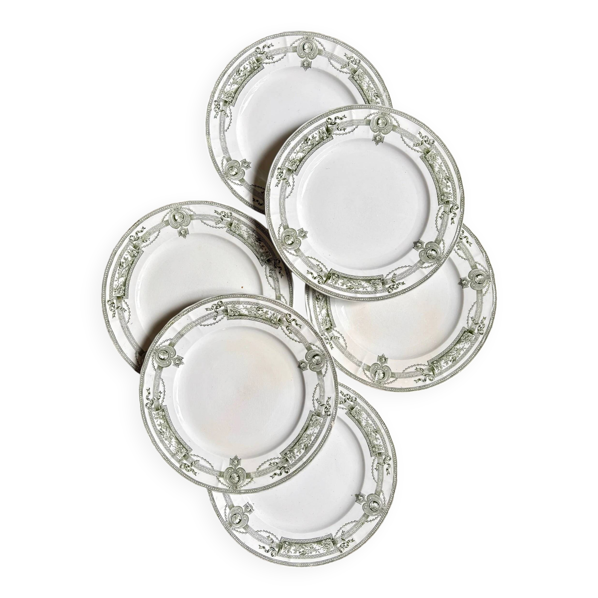 6 earthenware dessert plates from St Amand and Hamage, "Medallion" service