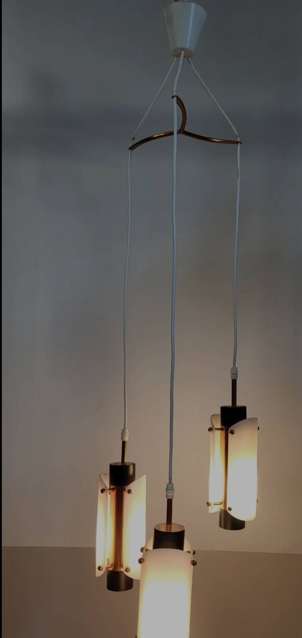 Vintage Scandinavian suspension in plexiglass and copper, probably Danish.