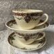 Set of 2 large cups and 2 old saucers Gien writing decor 8500