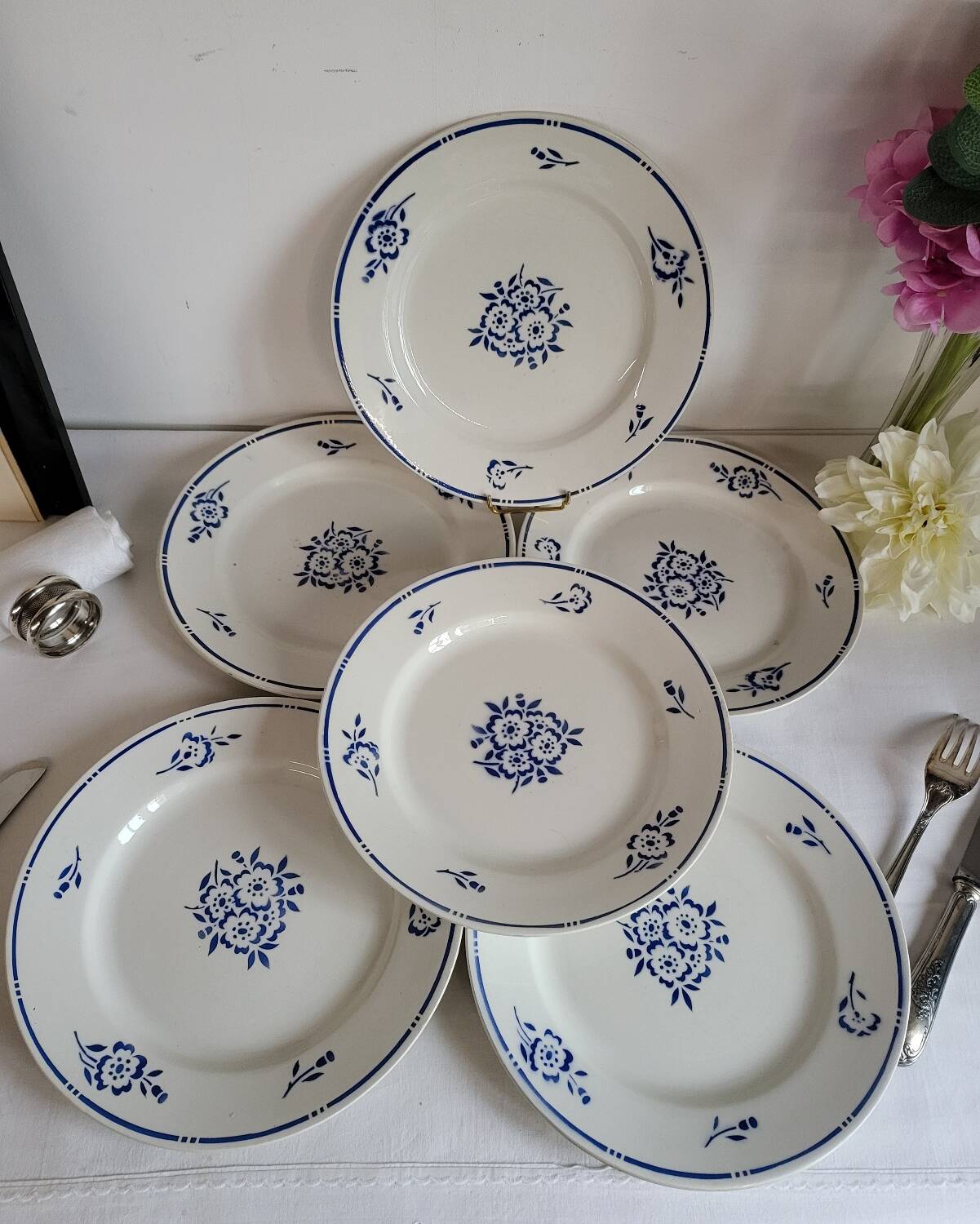 6 Flat Plates in earthenware Moulin des Loups & Hamage model Lucien
