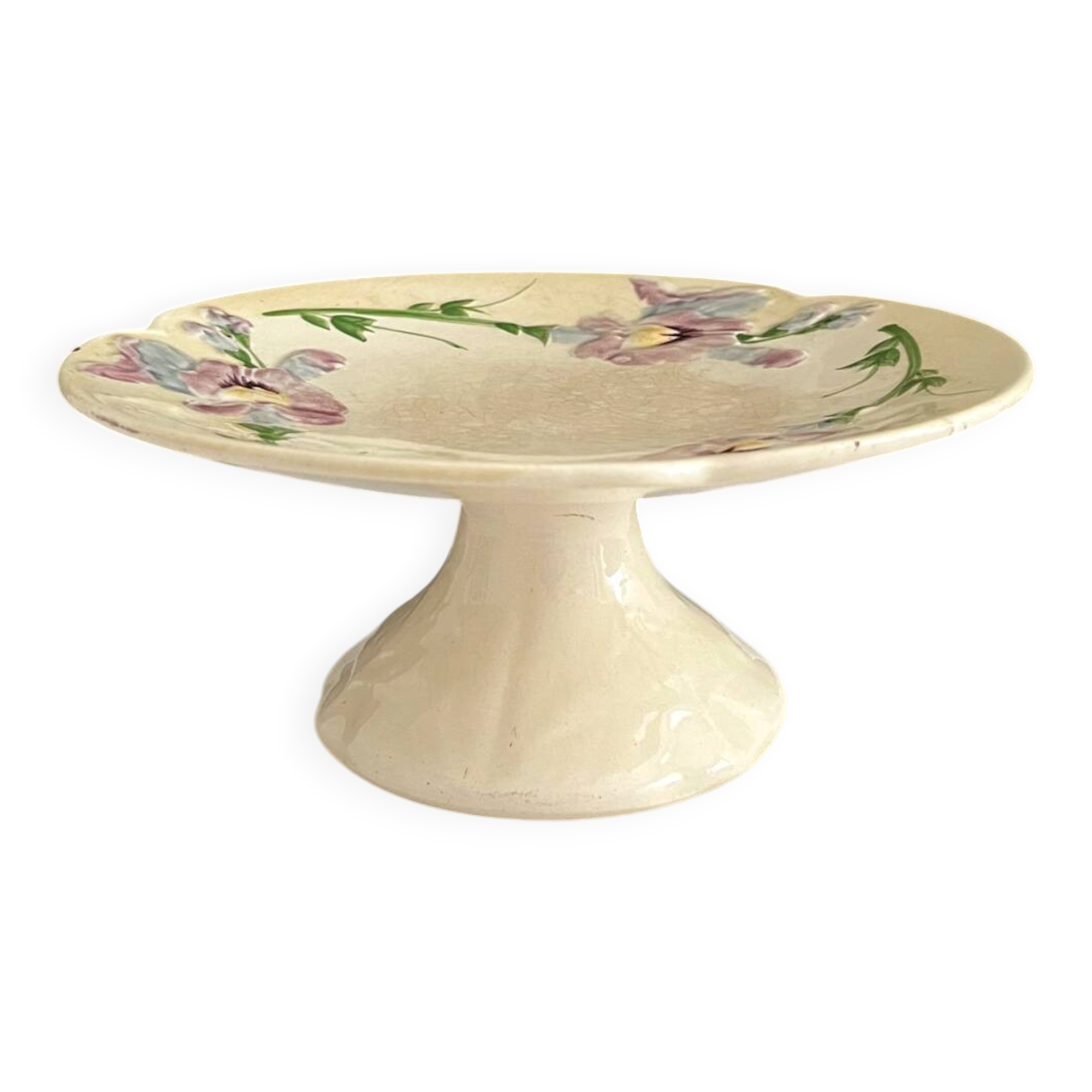 Antique compote in barbotine "Iris" Choisy le Roi