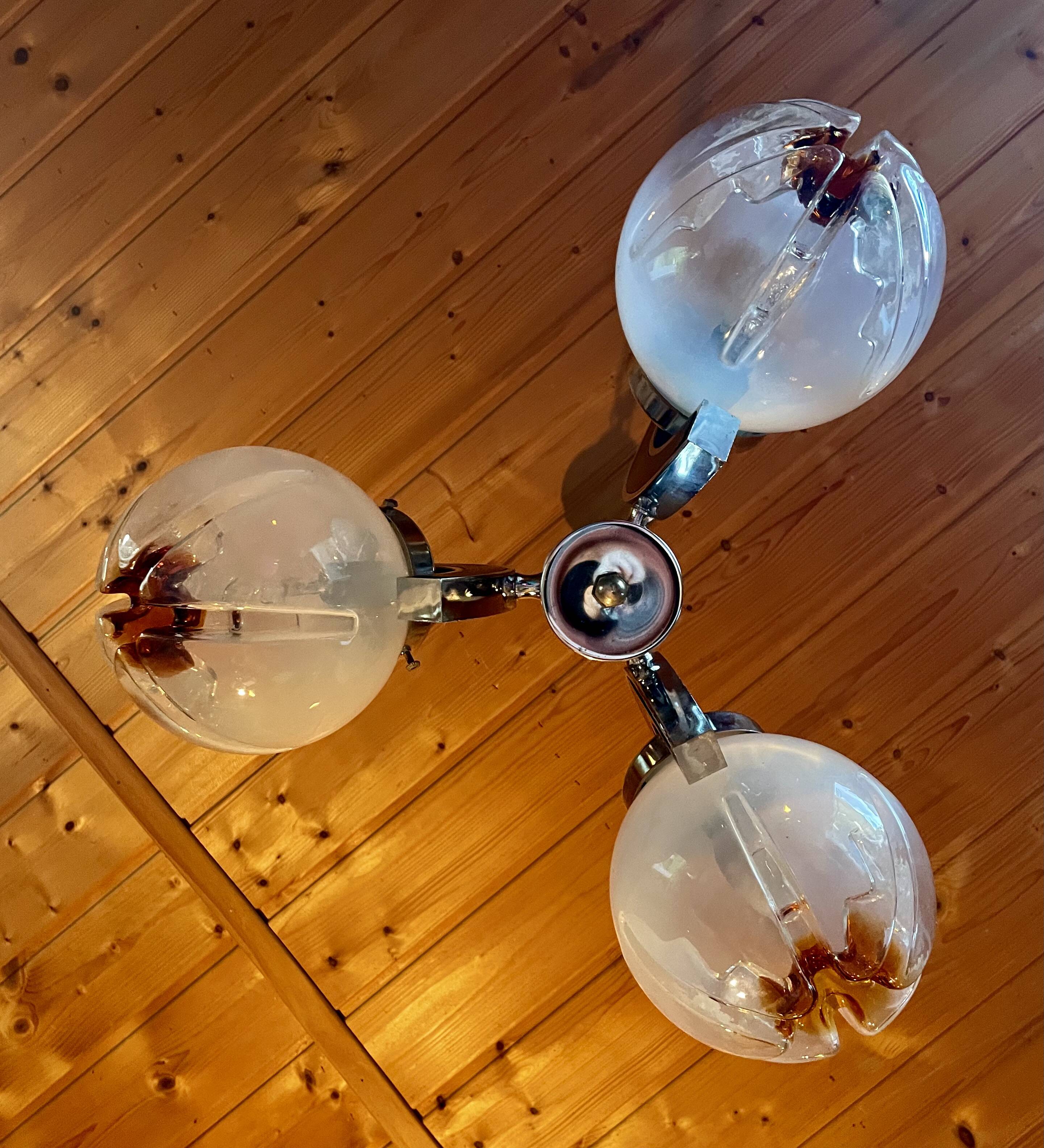 Chandelier, pendant light, vintage ceiling light, Space Age, Murano "Mazzega", 70s