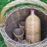 Rattan bottle and glasses