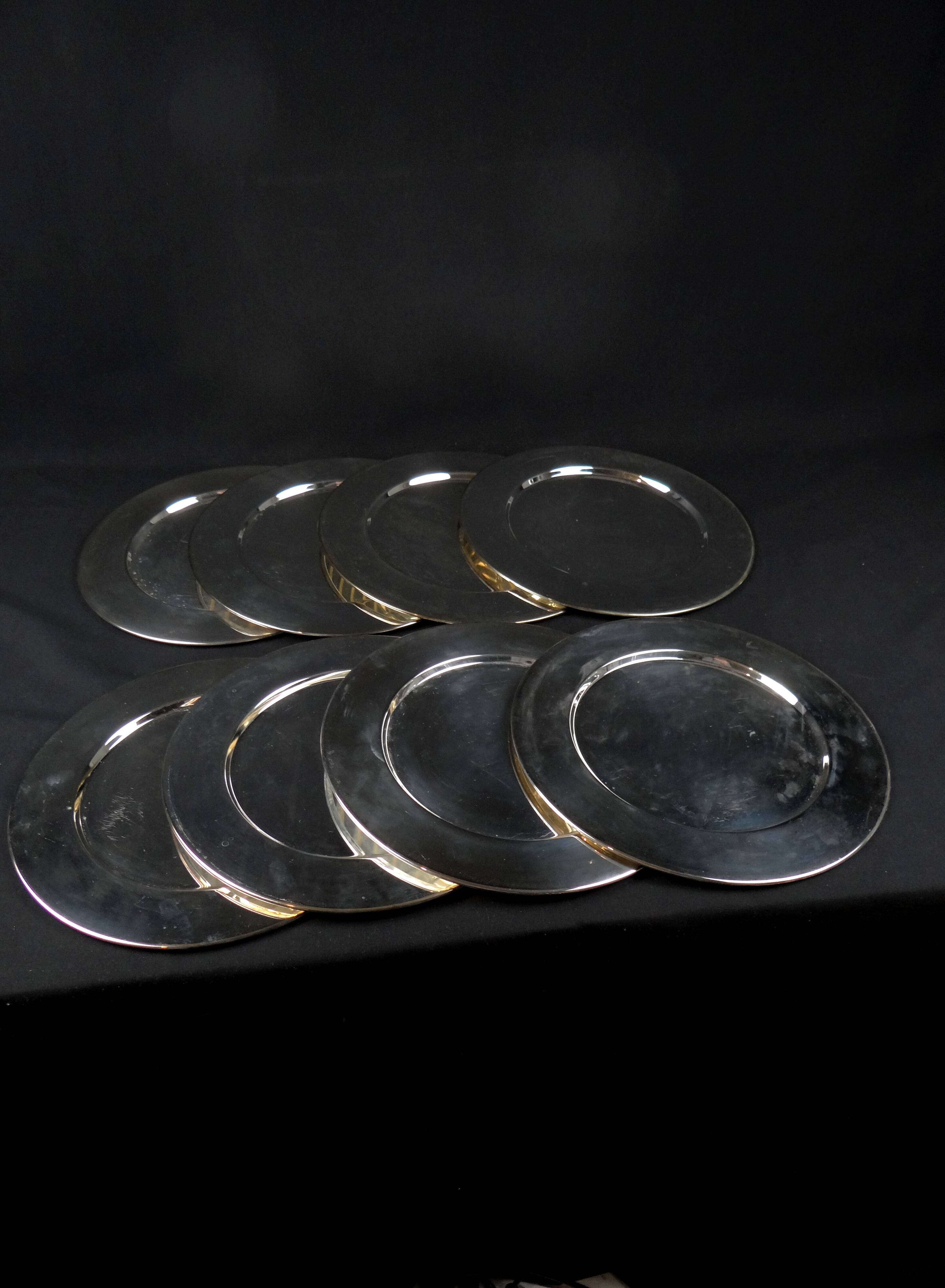 Set de 8 plats rond ou sous assiettes de présentation en inox vintage ...