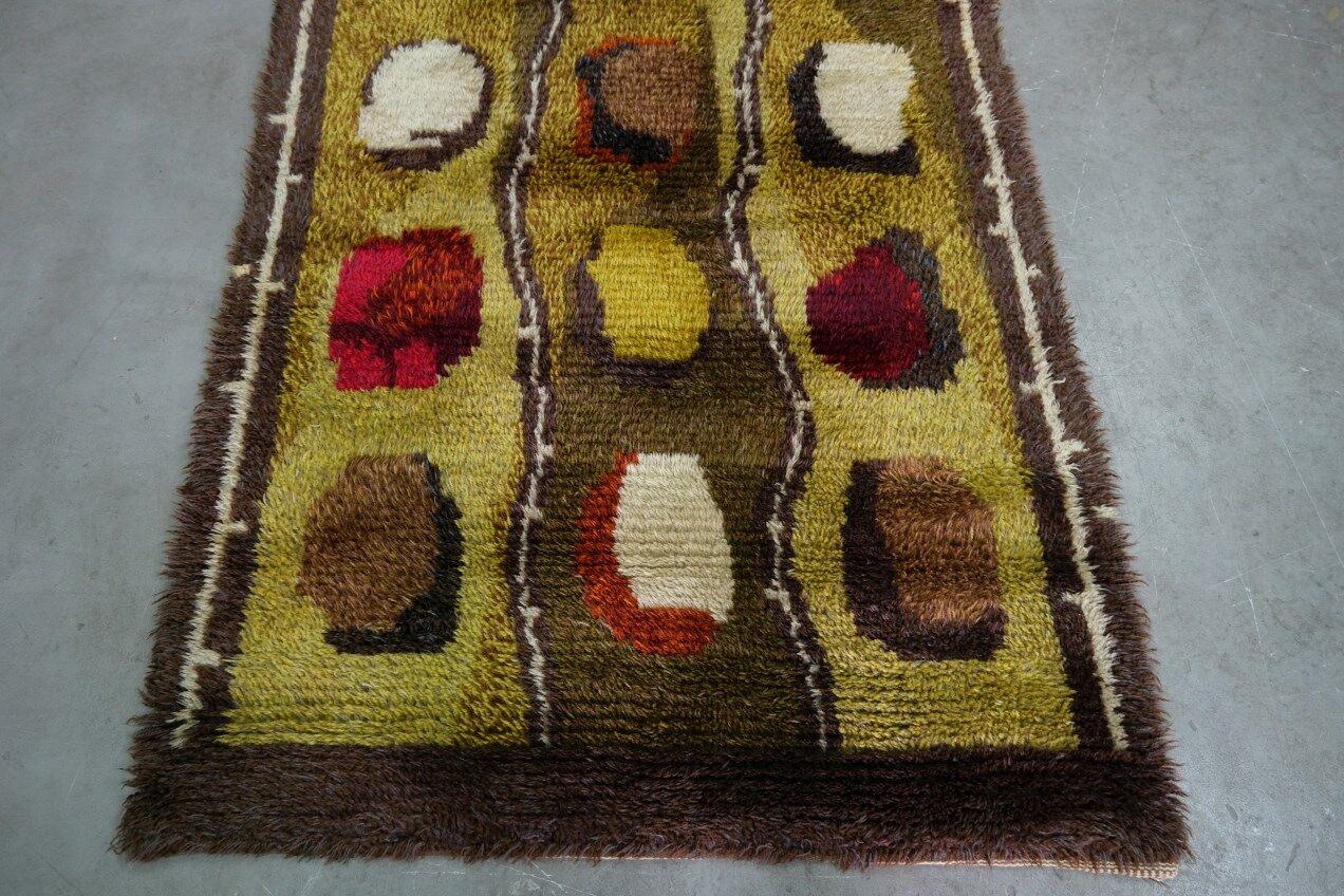 Scandinavian Hand-Knotted Woolen Rya Rug, Sweden, 1960s