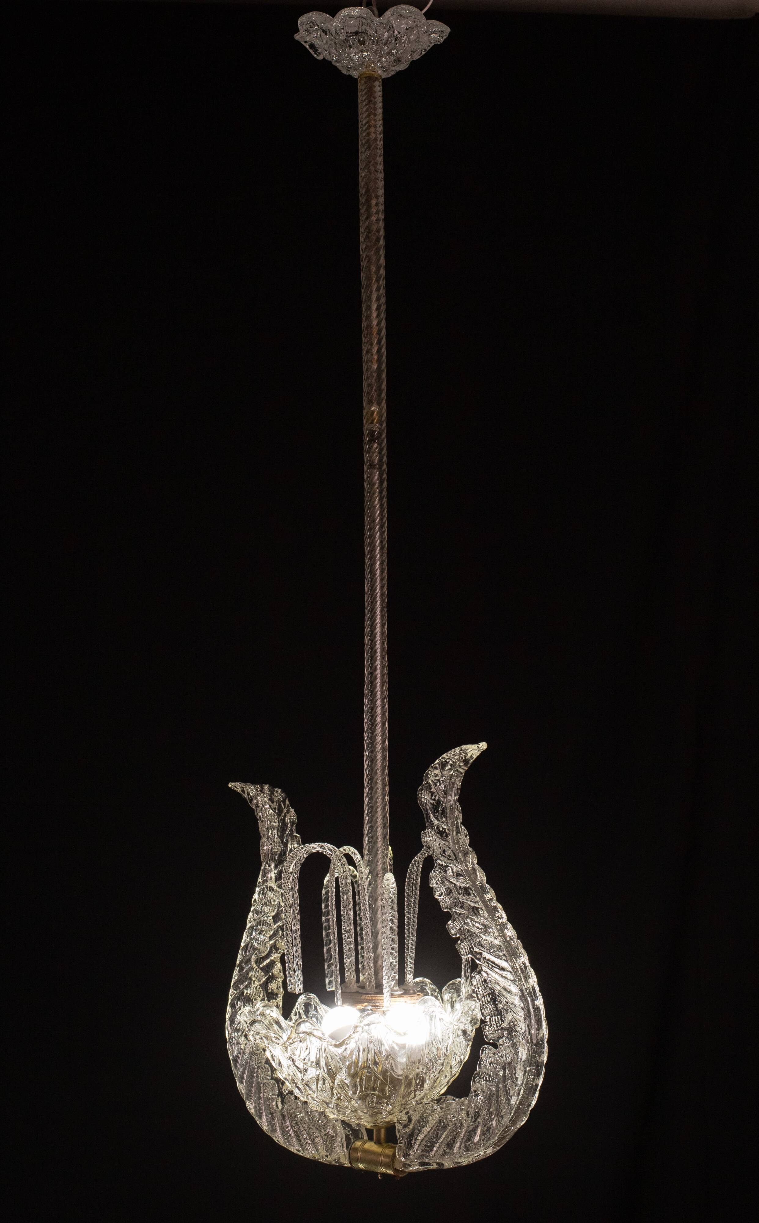 Art Decò Fountain Chandelier By Barovier e Toso, Murano Glass, 1940