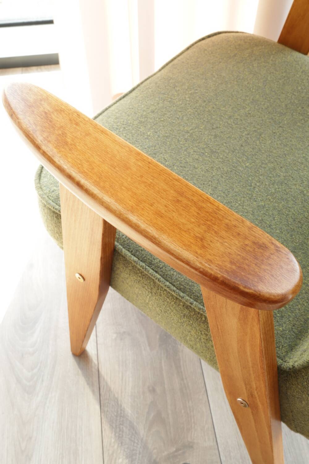 Fauteuil Lounge Vintage Bouclè Cactus, Bois Naturel Design Scandinave