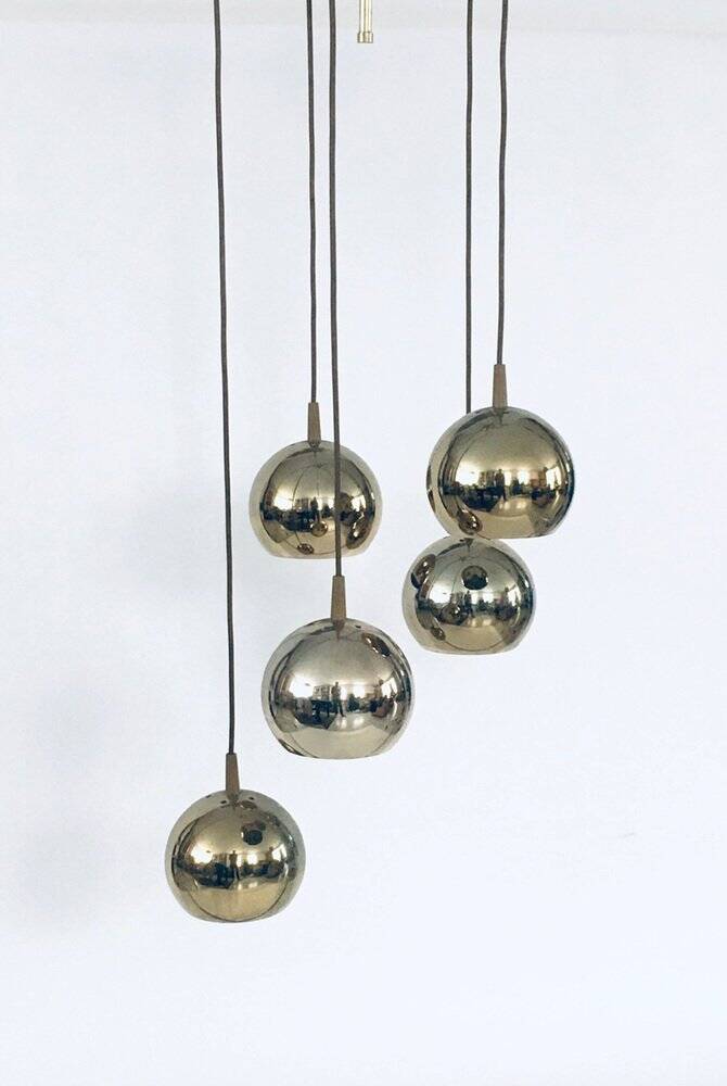 Golden Cascade 5-Ball Ceiling Lamp, Italy, 1980s