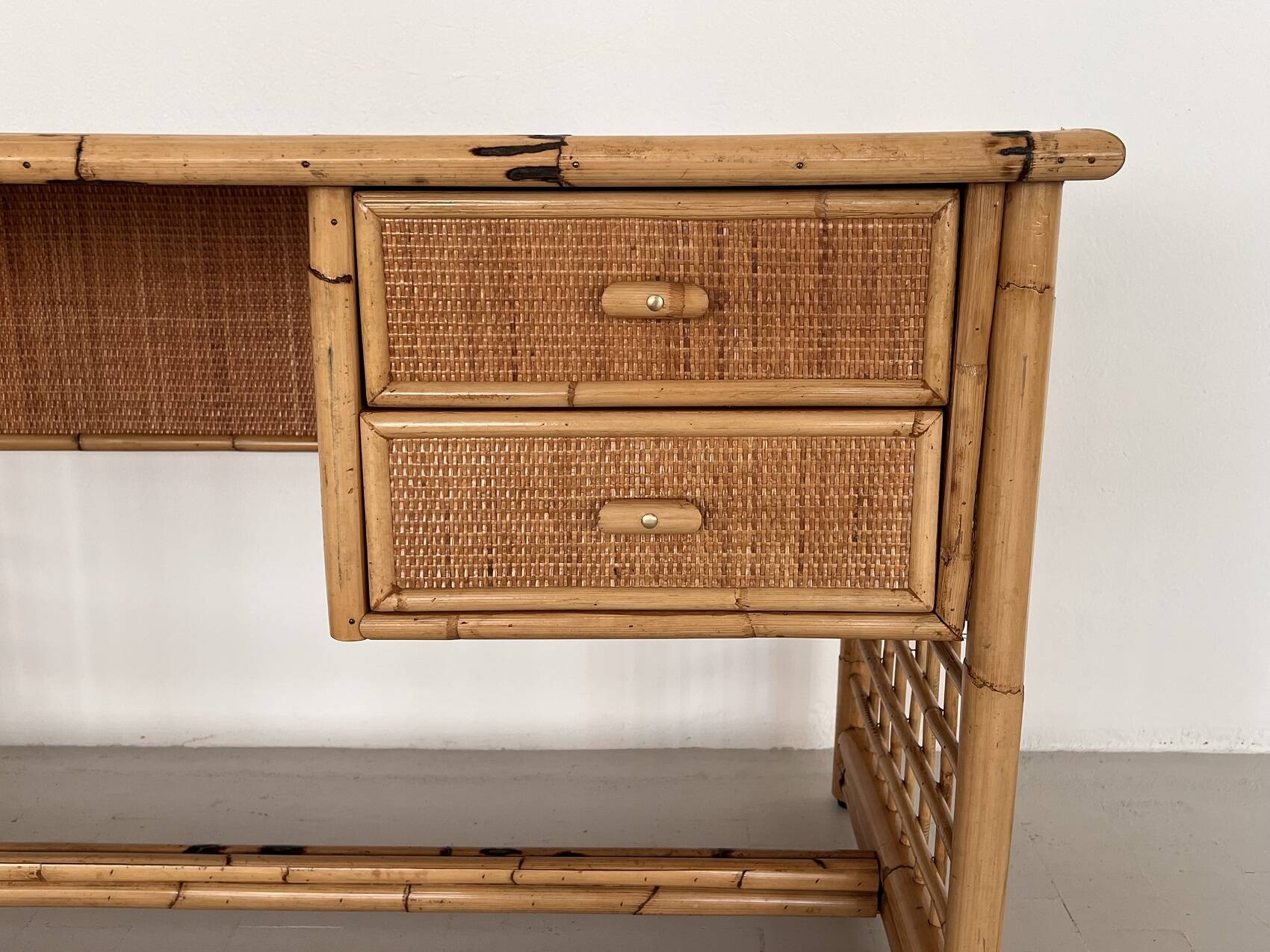 Italian Bamboo and Rattan Desk or Vanity with two Drawers, 1970s