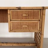 Italian Bamboo and Rattan Desk or Vanity with two Drawers, 1970s