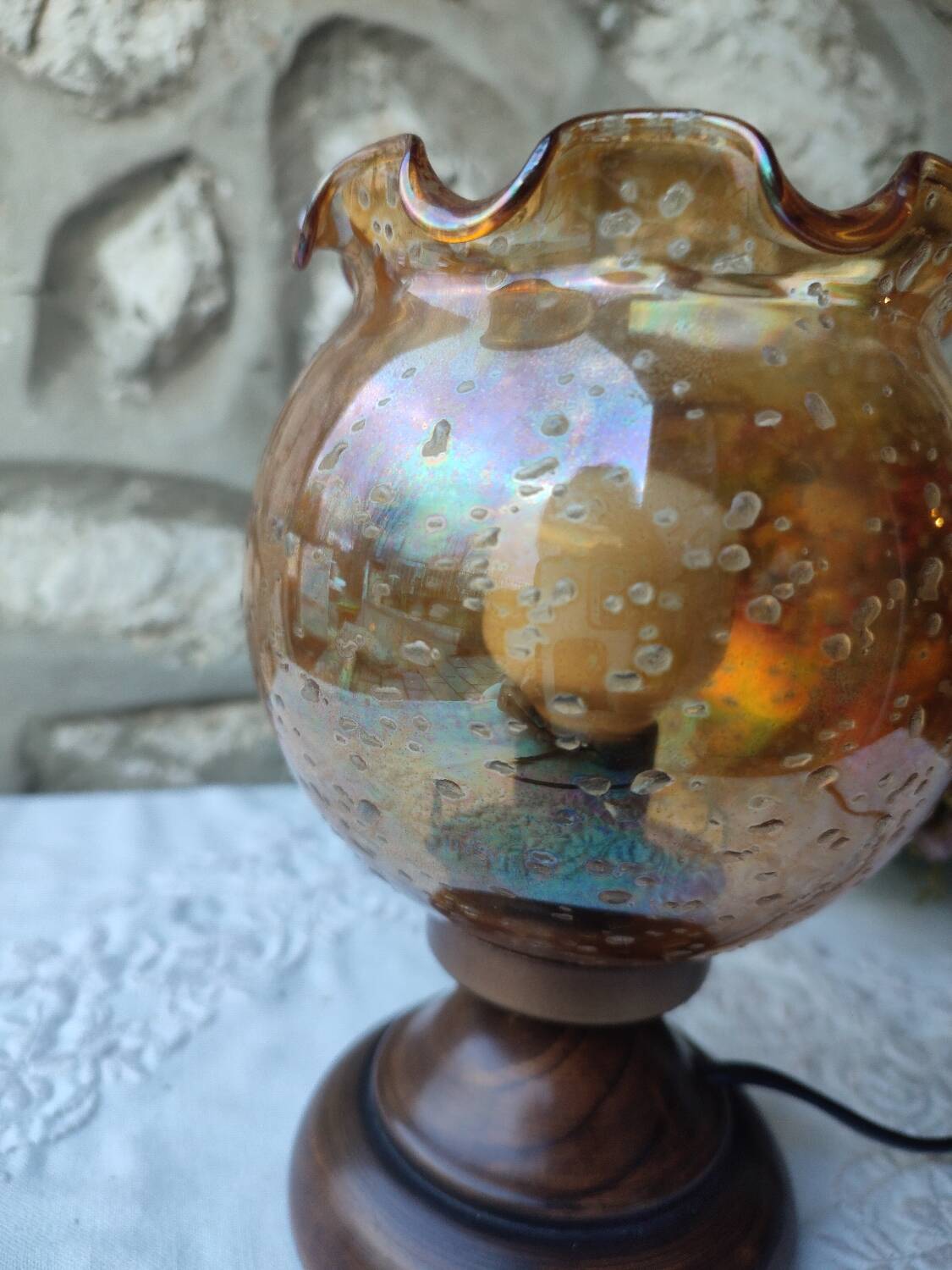 Vintage tempered glass table lamp