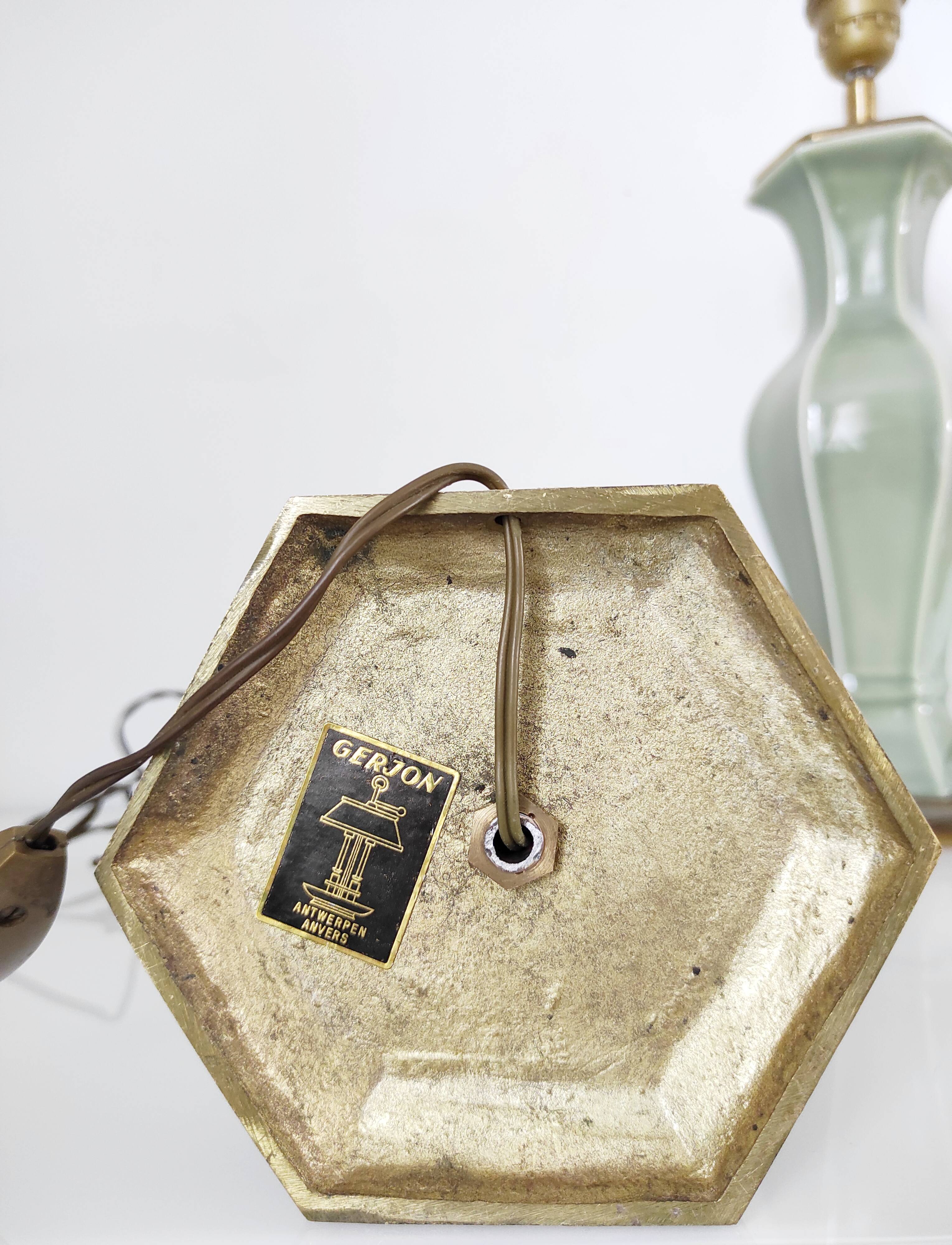 Two celadon-colored ceramic lamp bases