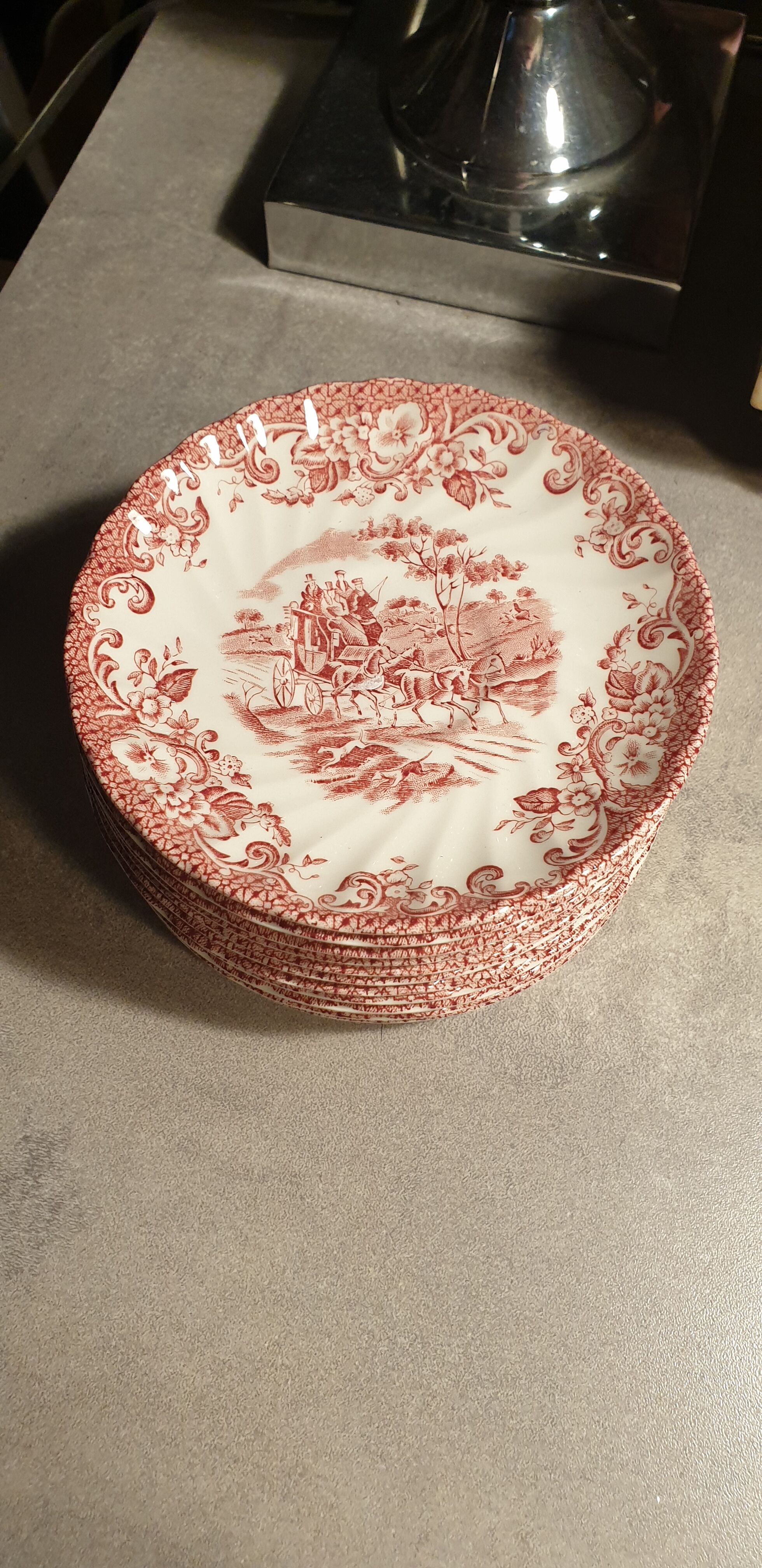 Johnson bros coaching scenes glossy porcelain dessert flat plates diameter: 18,18cm, 8 p