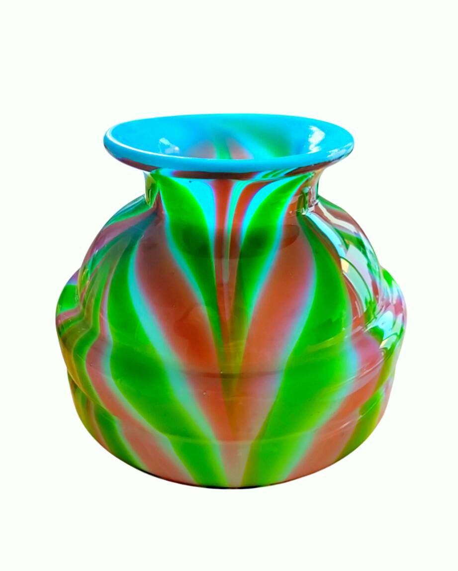 Art Nouveau ball vase opalescent glass stylized tricolor decoration Murano 1920
