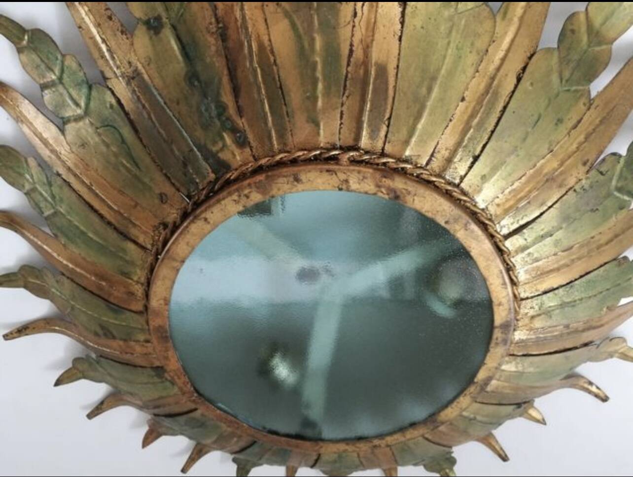 Lustre / plafonnier soleil doré métal verre , 1960s