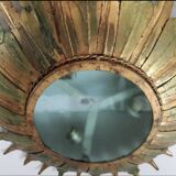 Chandelier / ceiling light golden sun metal glass, 1960s