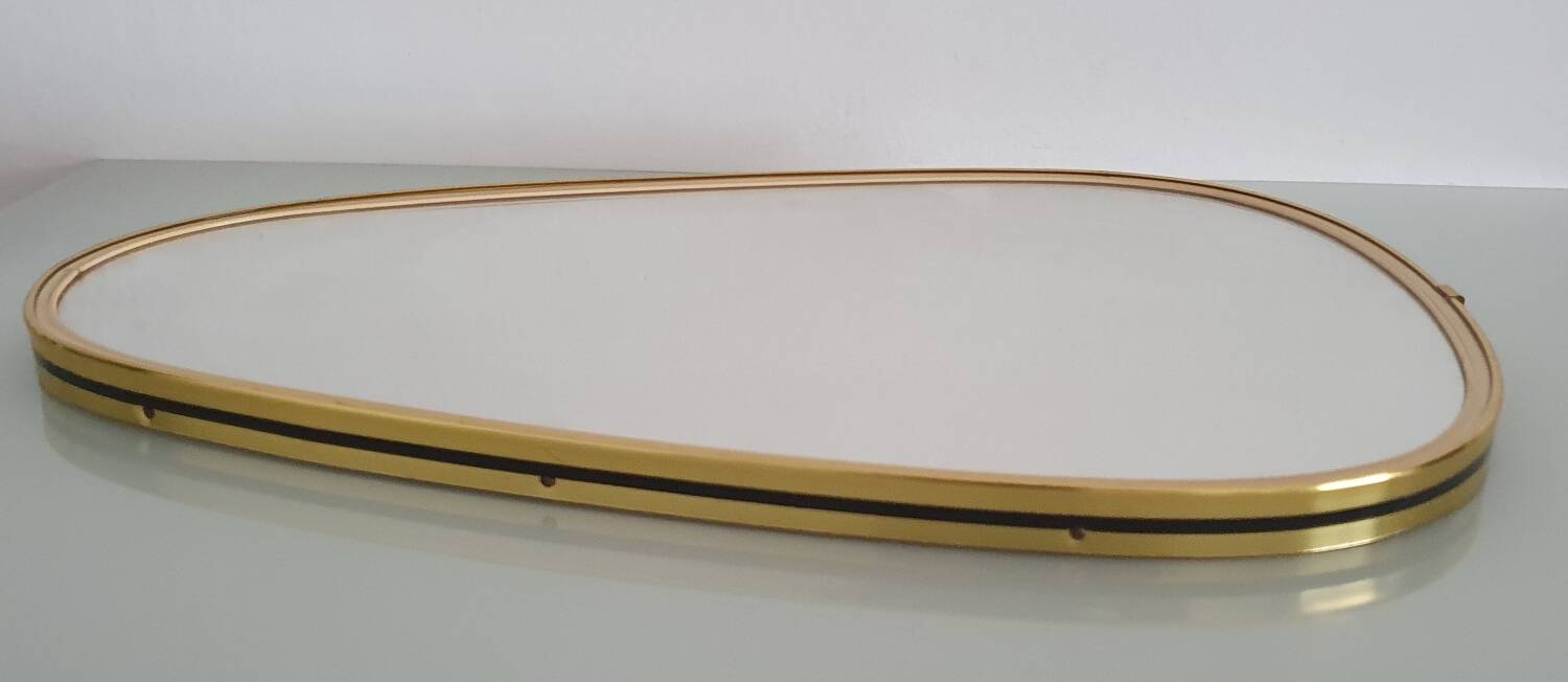 Vintage ovoid mirror with gold and black edges - 1960s