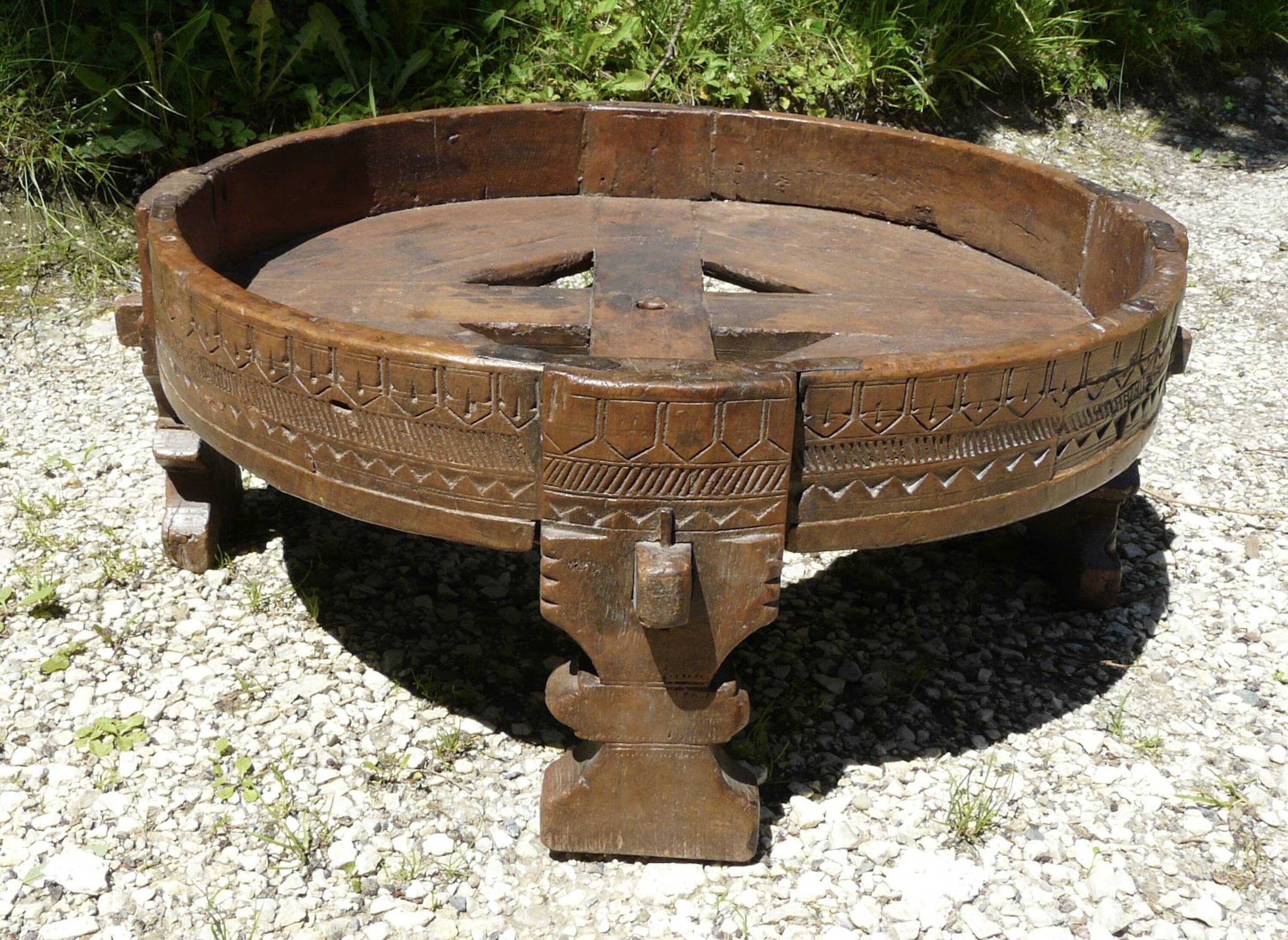 19th Century Indian Carved Coffee Table - Folk Art