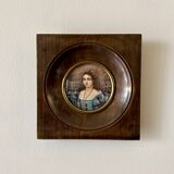 Painting, miniature of a young woman with Napoleon III frame