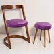 Mid-century purple velvet Halfa chair and stool, Baumann, France, 1970s.
