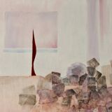 Swedish vintage oil on canvas painting" abstract composition with geometric elements" by bengt ander