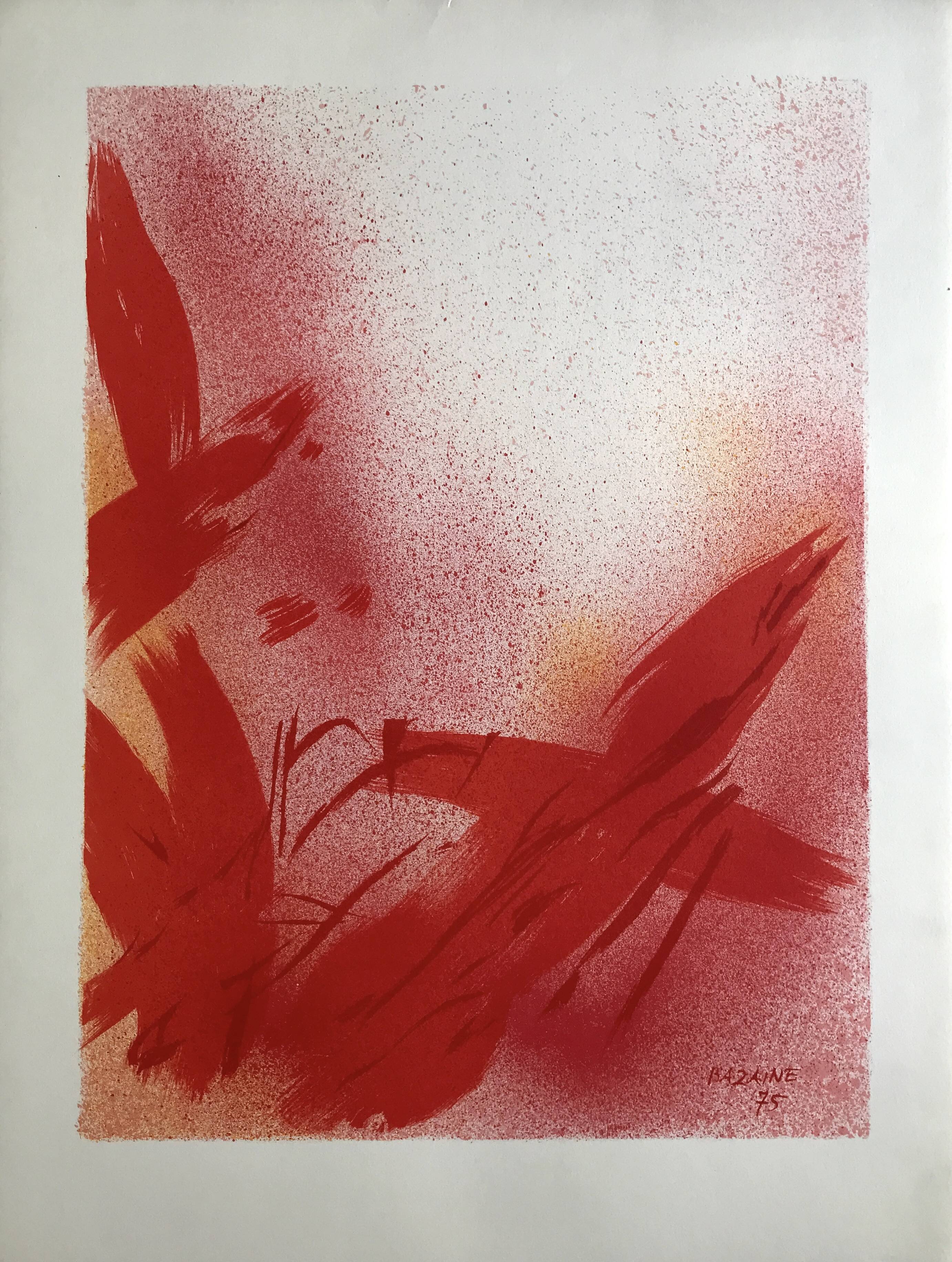 Original lithograph by jean bazaine, monograph in red, 1975