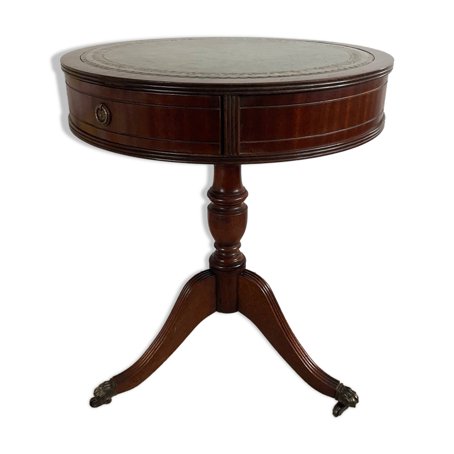 Antique Mahogany and Leather Side Table on Casters