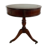 Table d’appoint ancienne sur roulettes en acajou et cuir
