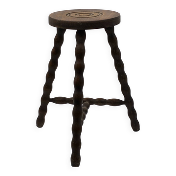 Vintage turned wood stool / plant stand / side table