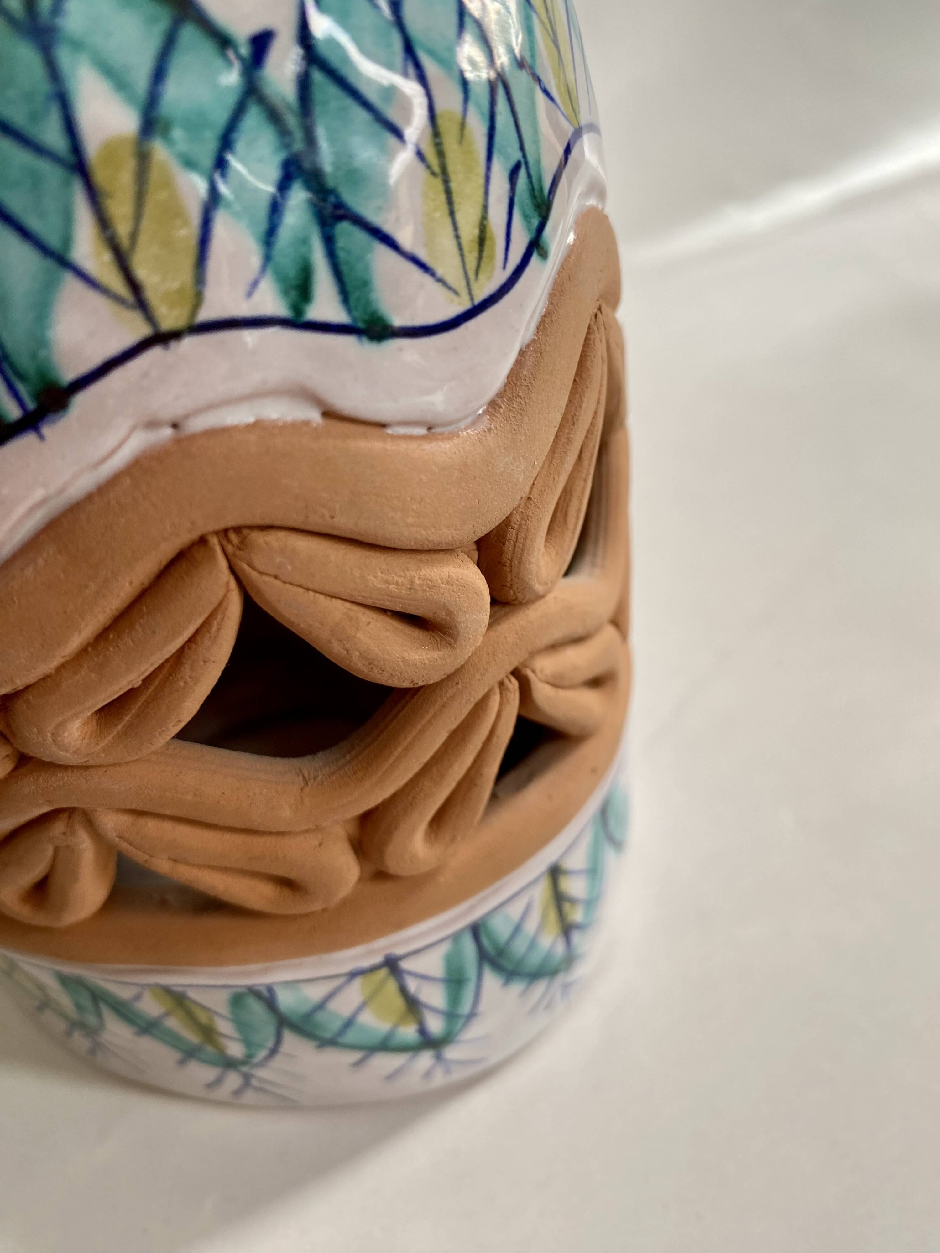 Lampe en céramique italienne, abat-jour en coton