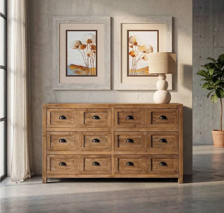 Commode en bois massif 6 tiroirs – campagne chic esprit meuble de métier