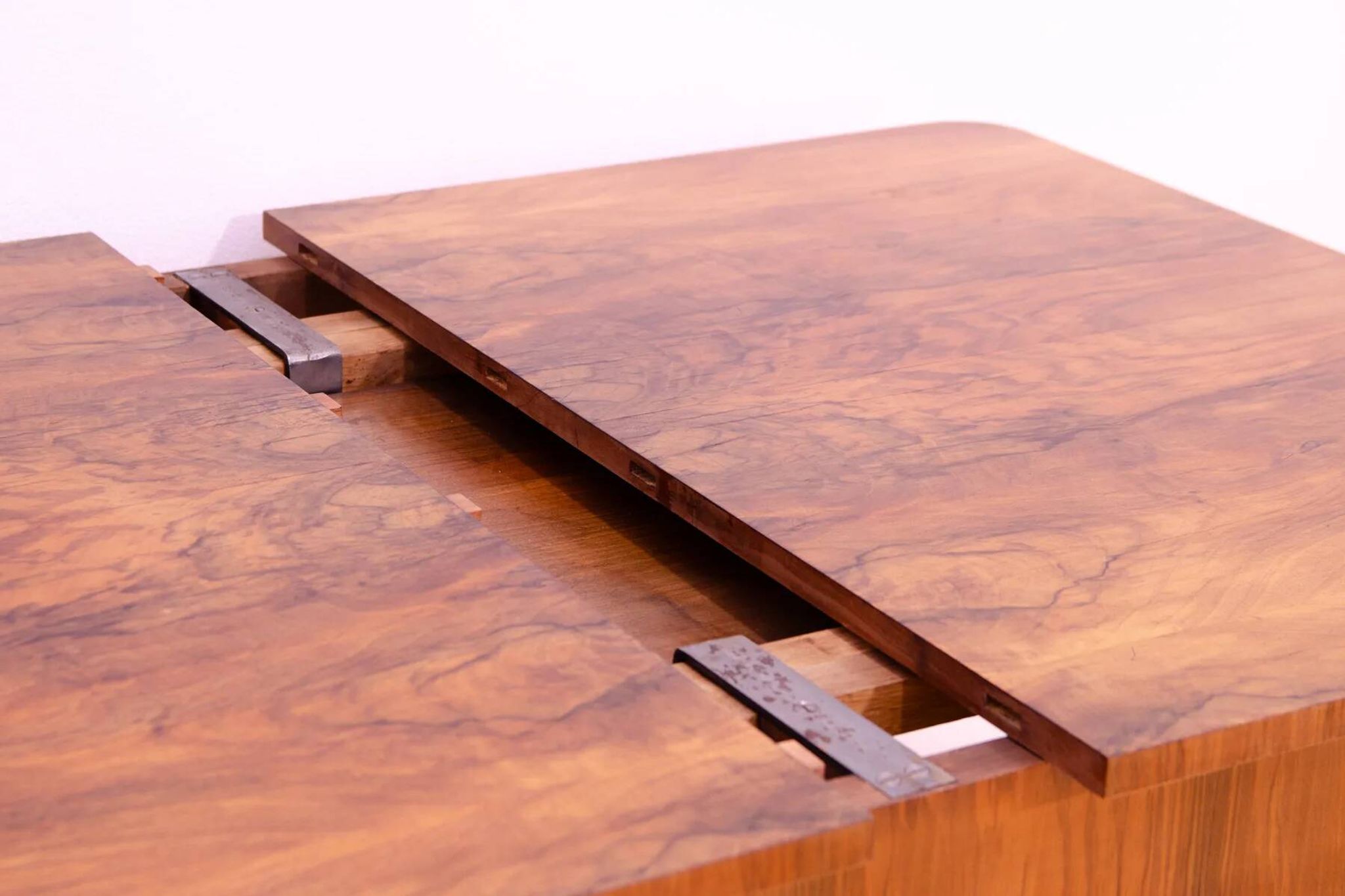 Walnut adjustable dining table, 1930s, Czechoslovakia